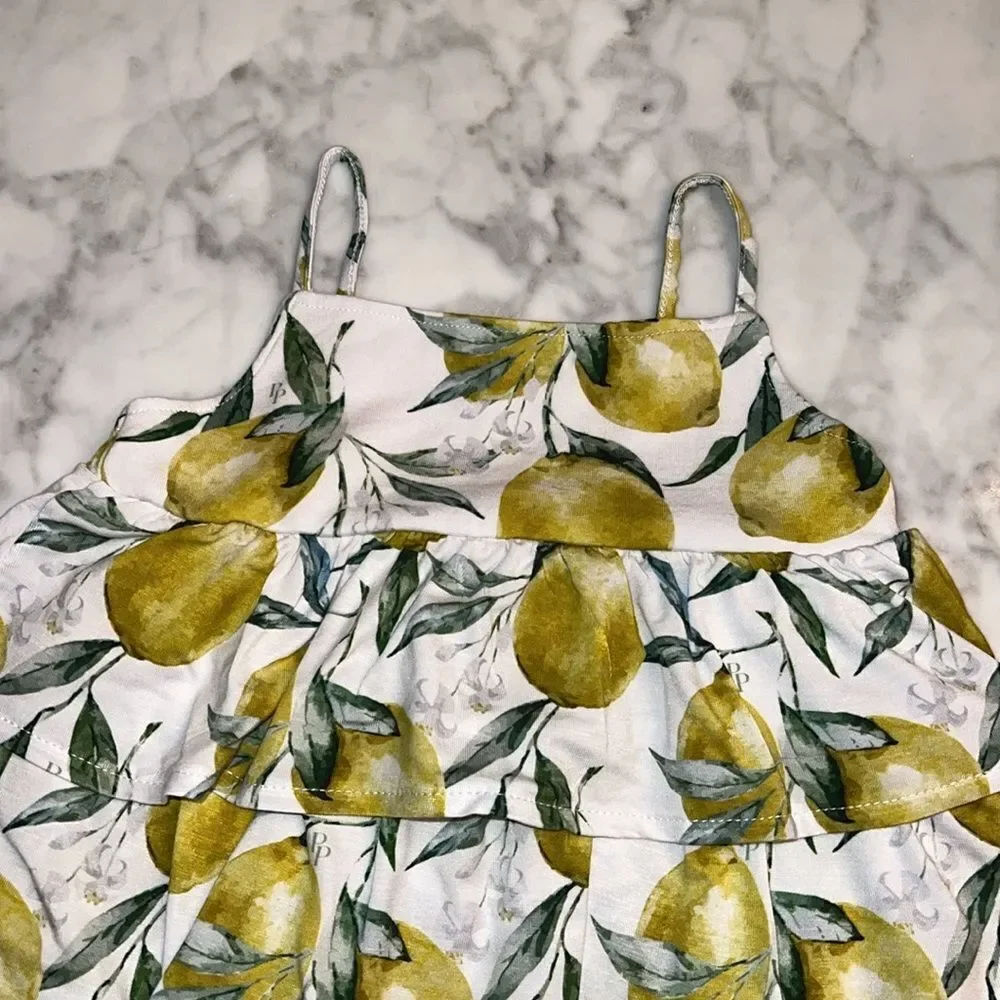 Posh Peanut Yellow Lemon Print Ruffle Romper